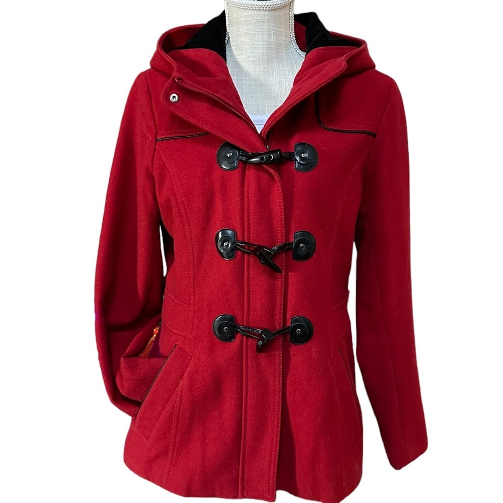 Fleet Street Womens Red Wool Blend Winter Jacket With Hood Size M